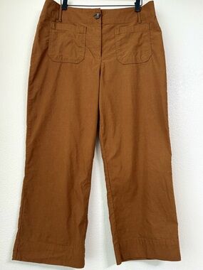Nicole Miller New York Saddle Brown Wide Leg Cropped Pants Linen Blend Size 12
